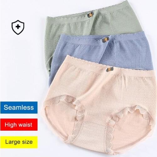 Plus Size Seamless Panties for Women Sexy Lace Bow Traceless Female Underwear High Waist Panties Large Sizes Womens Briefs 2021