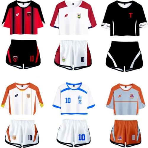 Summer Womens Sets Anime Captain Tsubasa 3D Print Short Sleeve Crop Top + Shorts Sweat Suits Women Tracksuits Two Piece Outfits