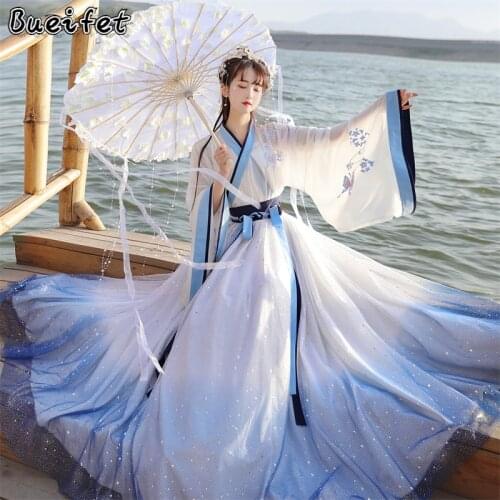 Womens Hanfu Fairy Dresses Chinese Traditional Style Tang Dynasty Dance Costumes Ancient Folk Dress Vintage Outfits for Stage