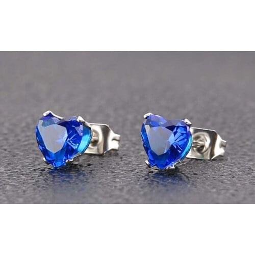 1Pair The Latest Fashion Titanium Steel Four Jaw Zircon Earrings Stainless Steel 6 Mm Love Shape Earrings