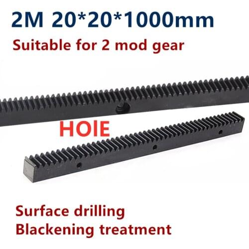 1pc 2M 20*20*1000mm spur rack hole distance 100mm 2 mod straight rack finished hole side punching drilling