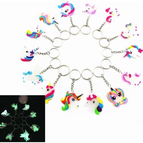 10 Pcs Rainbow Unicorn Party Rubber Luminous Keychain Baby Shower Unicornio Birthday Party Decorations Kids Event Party Supplies