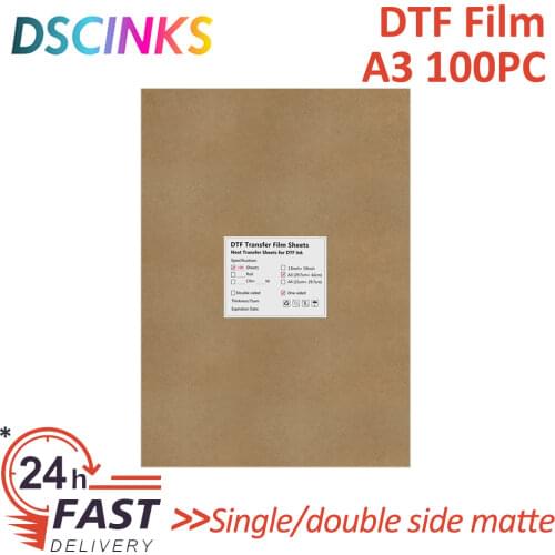 100 Piece A3 PET DTF Transfer Film For Shirt Printing 100% Double Side