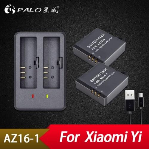 Palo 2Pcs Xiao mi YI 4K Battery AZ16-1+USB Dual Charger For Xiaoyi Action Camera 3.85V Rechargeable Battery az16-1