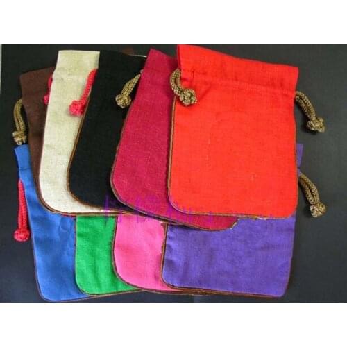 50pcs Plain Small Drawstring Cotton Linen Gift Bags Christmas Wedding Party Favor Cloth Sachet Jewelry Pouches with lined