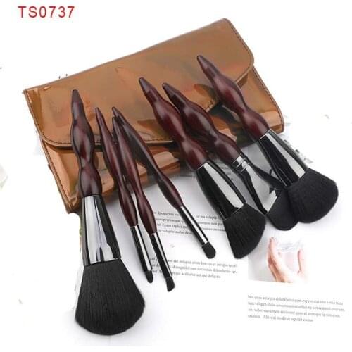 High quality 7pcs soft synthetic hair make up brush set coffee pu bag makeup brush kit