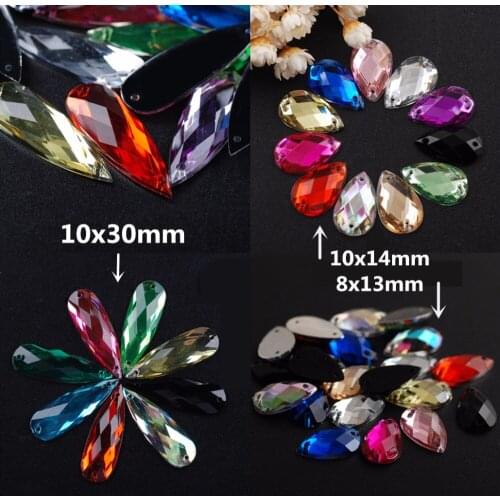 8x13mm, 10x14mm, 10x30mm DR Shape Acrylic Colorful Rhinestones Sew On Crystals Stones For DIY Clothes Dress Crafts