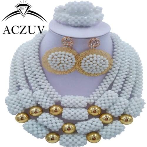 White Jewelry Set Nigerian Wedding African Beads Jewelry Set Crystal AN005