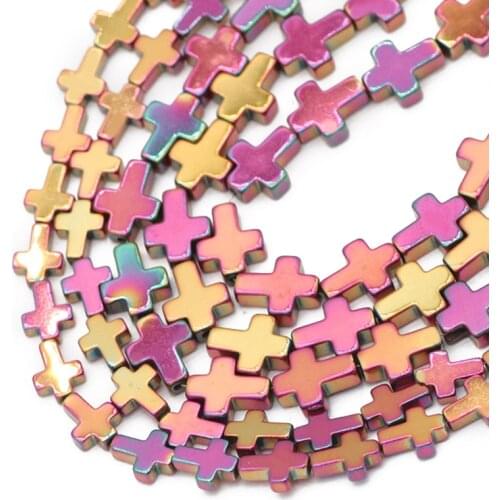 Cross Jesus Shape Hematite Natural Stone Rose Red Loose Spacer Beads For Jewelry Bracelet Making Diy Accessories 4x6/6x8/8x10MM