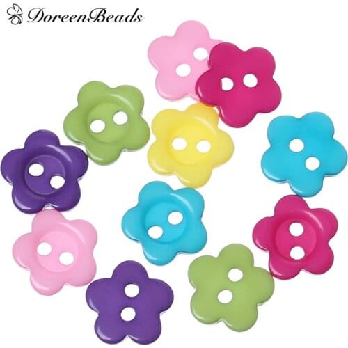 DoreenBeads Resin Sewing Button Scrapbooking Flower Mixed 2 Holes 10.5mm( 3/8")x 10.0mm( 3/8"),30 PCs