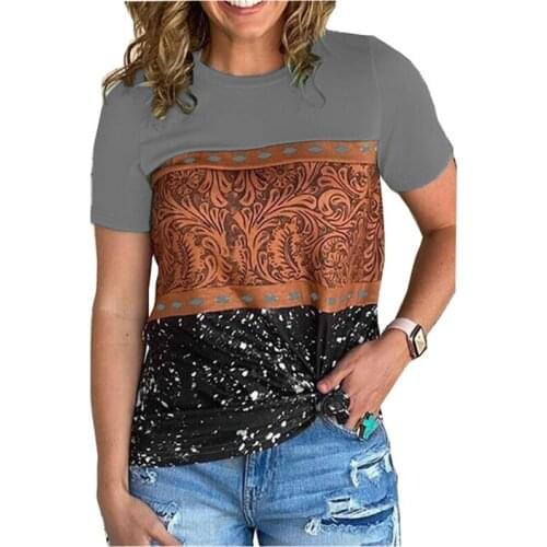Short Sleeve Leopard Patchwork Women T Shirt Summer O-Neck Loose Oversize Top Female Casual Print Street Clothing Big Size Tee