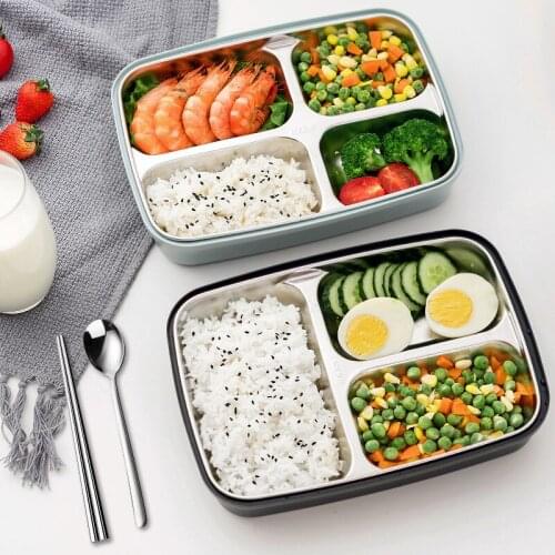 Stainless Steel 304 Lunch Box With Spoon Leak-proof Lunch Bento Boxes Dinnerware Set Microwave Adult Children Food Container
