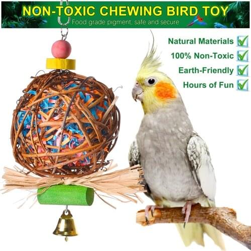 Bird Swing Toys For Bird Cage Perches Swing Hanging Chewing Rattan Toys For Conures Parrots Parakeets Cockatiels Macaws Finches