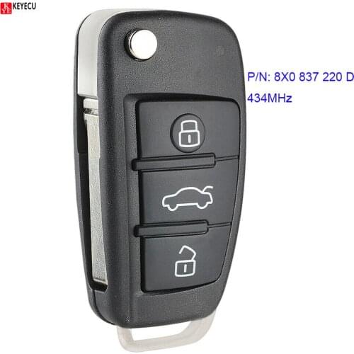 Keyecu for Audi A1 TT R8 2009-2010 Q3 2011-2017 Remote Control Car Key Fob 434MHz ID48 Chip P/N: 8X0 837 220 D