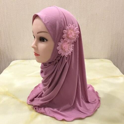 H1337 beautiful small girl hijab with 2 pieces flowers,small muslim scarf,fast delivery