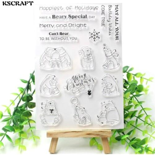 KSCRAFT Cute Bears Transparent Clear Silicone Stamps for DIY Scrapbooking/Card Making/Kids Christmas Fun Decoration Supplies 111
