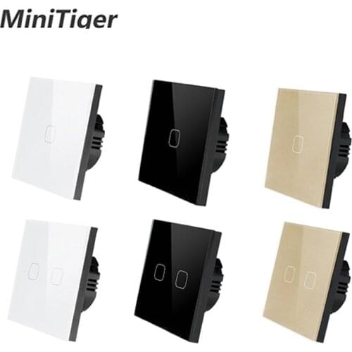Minitiger EU Standard 1 2 gang 1 way Remote Touch Switch Button Wall Light Glass Panel Light Touch Switch