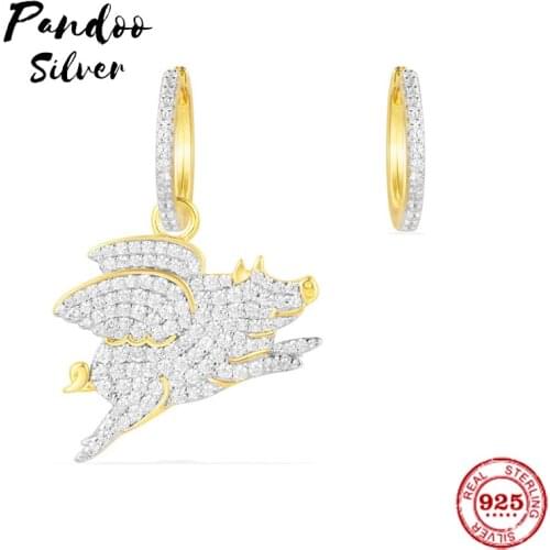 Fashion Charm Sterling Silver Original 1:1 Replica, Asymmetric Yellow Silver Flying Pig Earring Luxury Jewelry Gift For Female