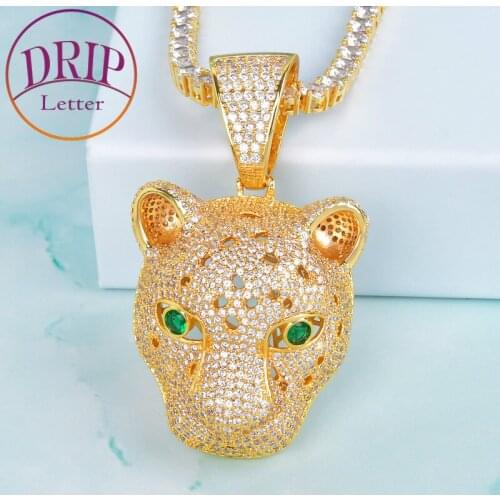 Leopard Head Pendant Gold Color Icedout Animal Necklaces Mens Hip Hop Rock Jewelry