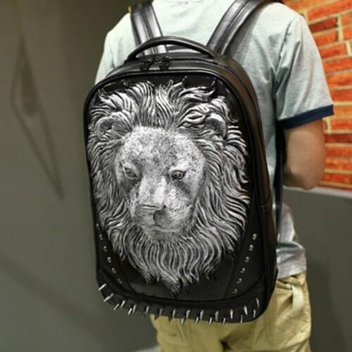3d lion cartoon mens shoulder original design bag backpack fashion rivet creative male computer school bag