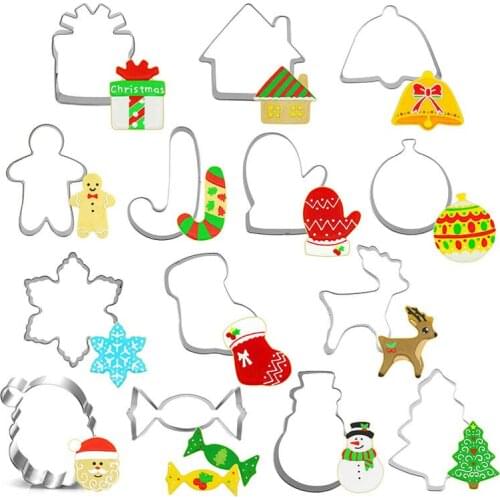 14 Piece Biscuit Cutting Die Set Stainless Steel Impression Manual Stamping Supplies Household Baking