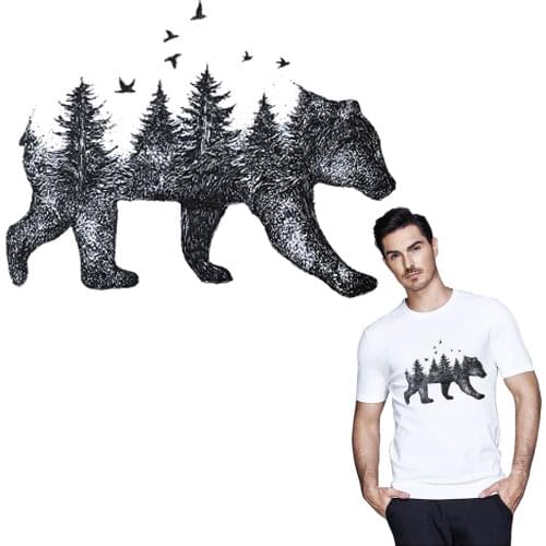 2 Size Forest Bear iron on A-level Patches Heat transfer Pyrography for DIY T-shirt bags Decoration printing applique badge