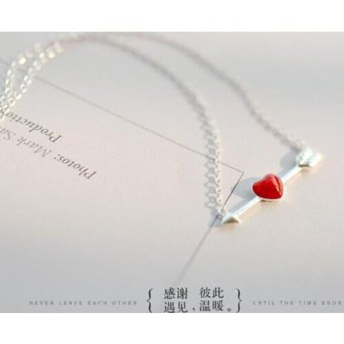 New Sweet Fashion 925 Sterling Silver Jewelry At First Sight Love Red Heart Shaped Arrow Personality Pendant Necklaces XL082