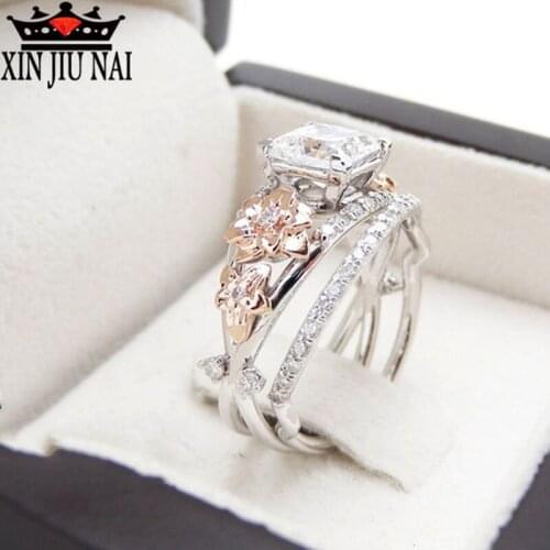Engagement Ring Set Shiny Silver Ring Flower Zircon Fashion Jewelry Wedding Rings For Women Gemstone Ring 925 anillos Silver