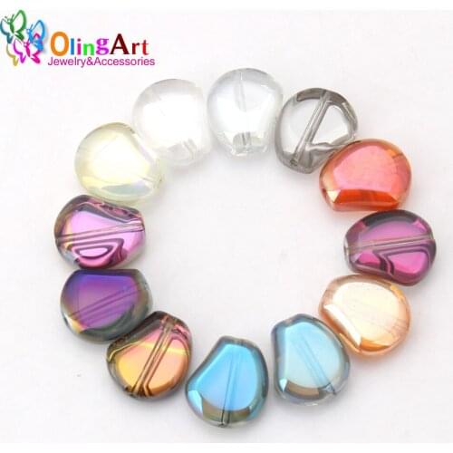 OlingArt 15MM 12pcs/lot Glass crystal Colorful dream plating Mixed Broad bean shape beads DIY necklace Bracelet jewelry making