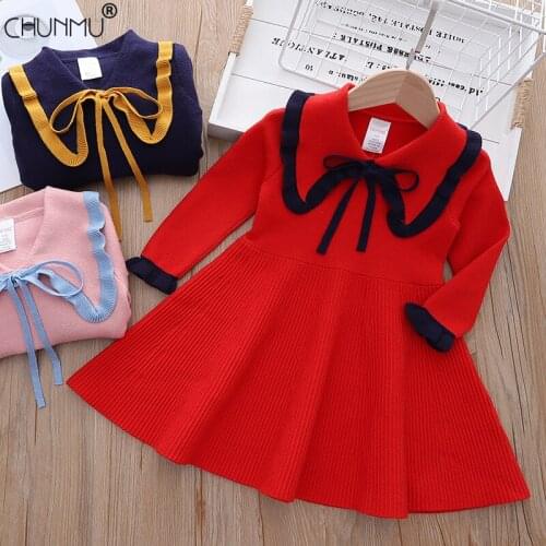 Autumn Kids Knitted Dresses For Girls Chrirstmas Costume Girls Long Sleeve Sweater Dress Princess Warm Dress Children Clothes