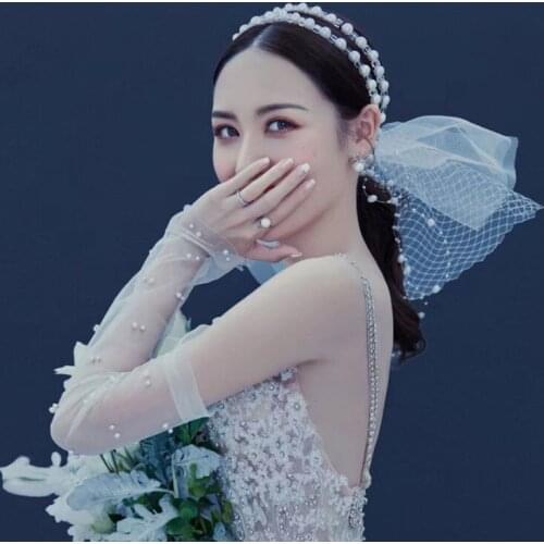 NiuShuya Korean Bridal Headband with Veils Handmade Hairband Photo Studio Wedding Travel Photography Dress Hair Accessories