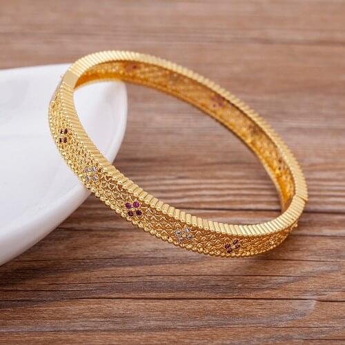 Luxury Crystal Women Hand Bracelets Hollow-Carved Design Copper CZ Bangles for Wedding Engagement Jewlry Droshipping