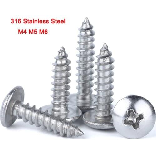 316 Stainless Steel Phillips Truss Head Self Tapping Screws Cross Recessed Mushroom Head Wood Screws M4 M5 M6