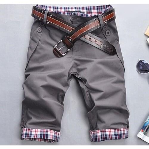 Fashion Men Casual Summer Plaid Patchwork Pockets Buttons Fifth Pants Breathable Loose Beach Shorts for Summer Beach