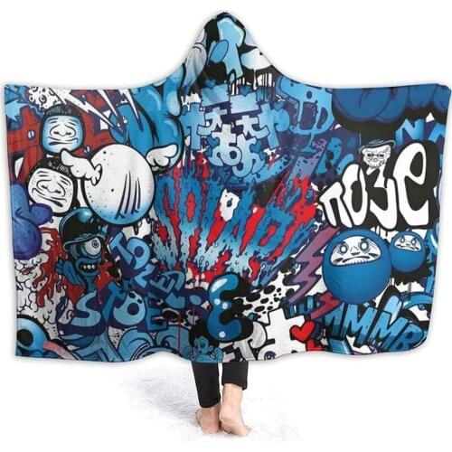 Stylish Hoodie Blanket Men Women Wearable Blankets Street Wall Graffiti Graphic Fleece Blanket for Spring Summer Autumn Winter