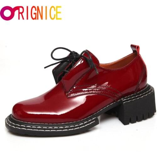 Orignice Spring Autumn Shallow Platforms Thick Heels Pumps Fashion Genuine Leather Pretty Girls Cross Tied Preppy Style Shoes