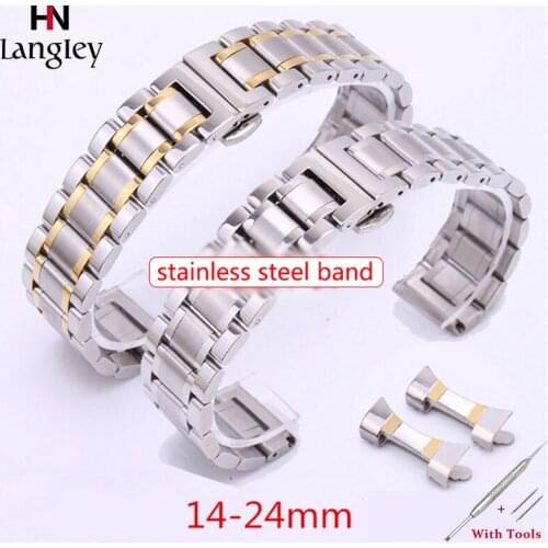 Solid Stainless Steel Watchband 12 14 16 15 17 18 19 20 21 22 23 24mm Butterfly Buckle Arc Interface Straps Vacuum Plating Band