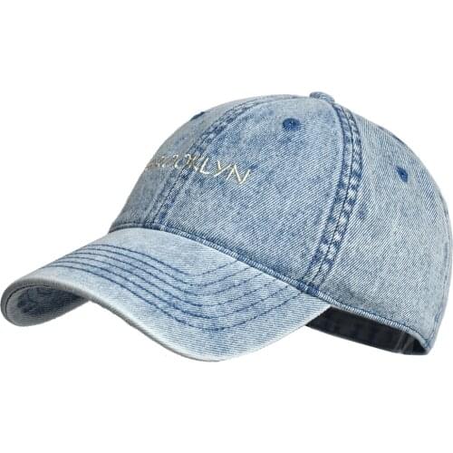 Vintage Washed Cotton Baseball Cap Denim Men Women Dad Hat Adjustable Trucker Style Low Profile Letter Blue