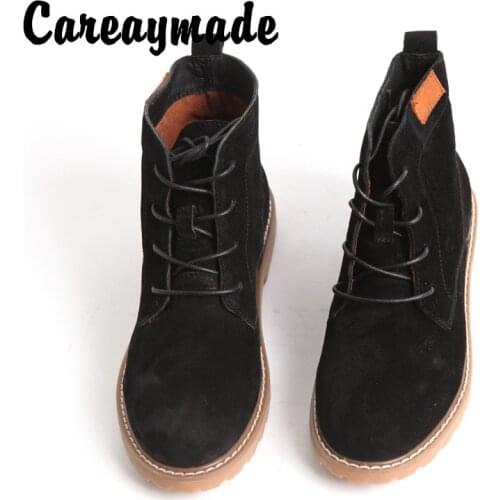 Careaymade-Hand made vintage Genuine leather boots,literature and art original Martin boots for women,Black single boots