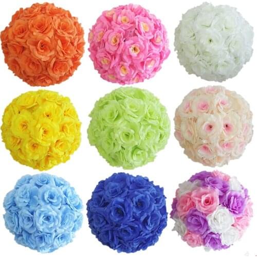 Upscale White Artificial Rose Silk Flower Ball Hanging Kissing Balls 30cm 12 Inch Dia Ball For Wedding Party Decoration Supplies