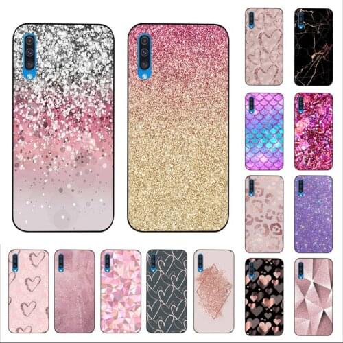 YNDFCNB Gold Rose Glitter Pink Love Black TPU Soft Phone Case for Samsung A30s 51 5 71 70 40 10 20 s 31 A7 A8 2018
