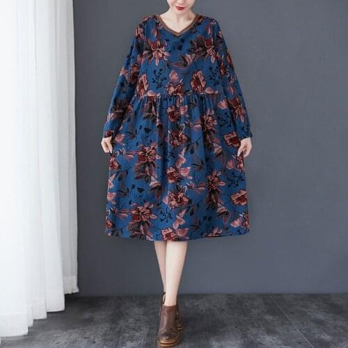 High Quality Cotton Linen Women Casual Dress New Arrival 2021 Spring Vintage Style Floral Print Loose Female Long Dresses S2954