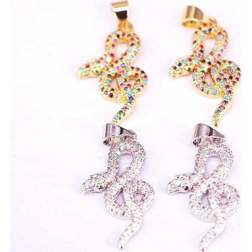 10Pcs, Gold / Silver Color CZ Snake Charms for Necklace Crystal Pendants Cubic Zirconia Jewelry Accessories