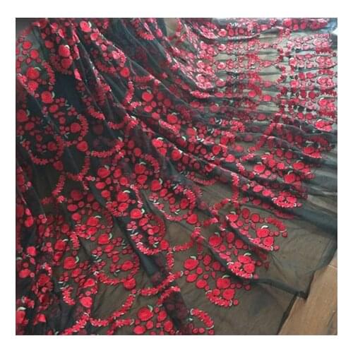 120cm 47.24" Wide Black-Red Embroidery Lace Fabric ,Party Dress Fabric