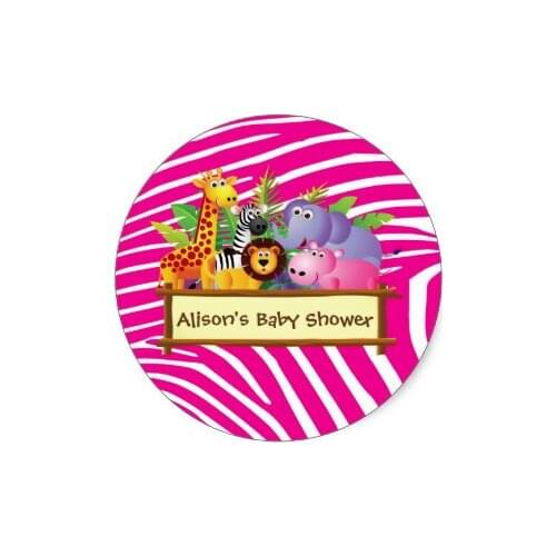 3.8cm Girls cute jungle safari baby shower favor favours classic round sticker