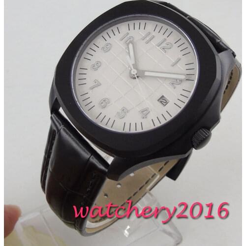 40mm Sterile white Dial Luminous hands Sapphire Glass Date PVD Case Automatic Movement Mens Watch