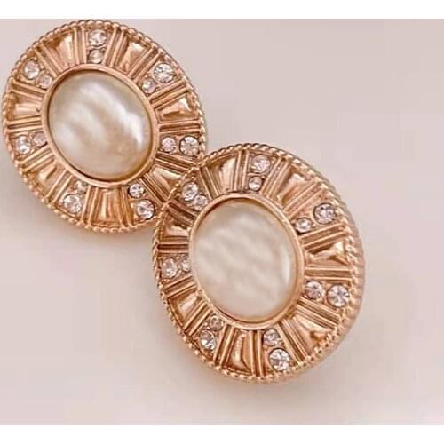 Brand Fashion Jewelry Gold Color Pearl Round Crystal Round Pearls Design Wedding Party Clip Earrings