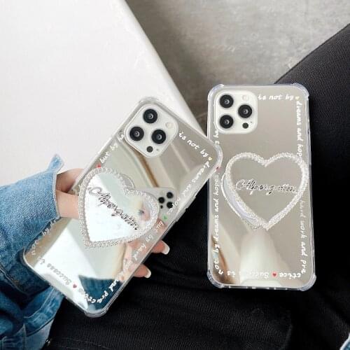 Luxury letter Love heart Makeup mirror Stand holder soft Phone Case For iPhone 12 11 pro Max XR XS Max X XS 7 8 Plus cover capa