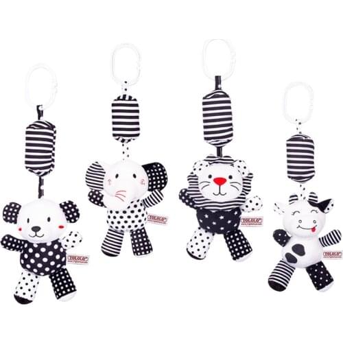 Black and White Animals Baby Bed Bell Safety Seat Plush Toy Mobile Baby Bed Chimes Rattles Bell Stroller Hang Car Hanging
