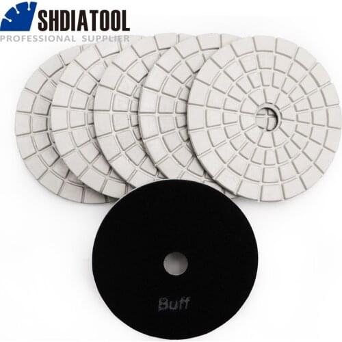 SHDIATOOL 6pcs Diamond wet flexible polishing pads White buff B sanding disc with water spiral turbo type